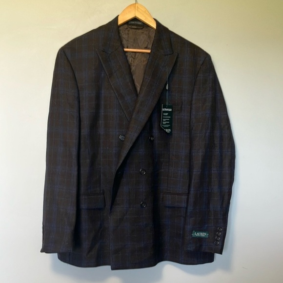 NWT Lauren Ralph Lauren Ultraflex Lindsay Brown Plaid Double Breasted Blazer - Picture 2 of 9